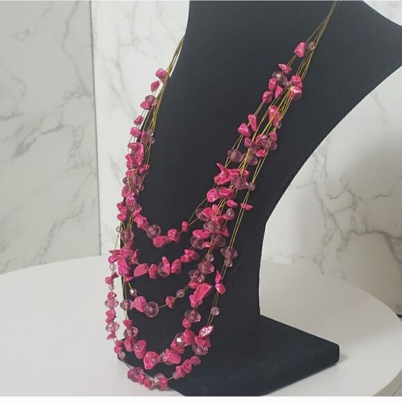 ARTISAN Layered Multi-strand Stone Chip & Wire Necklace - Picture 2 of 6